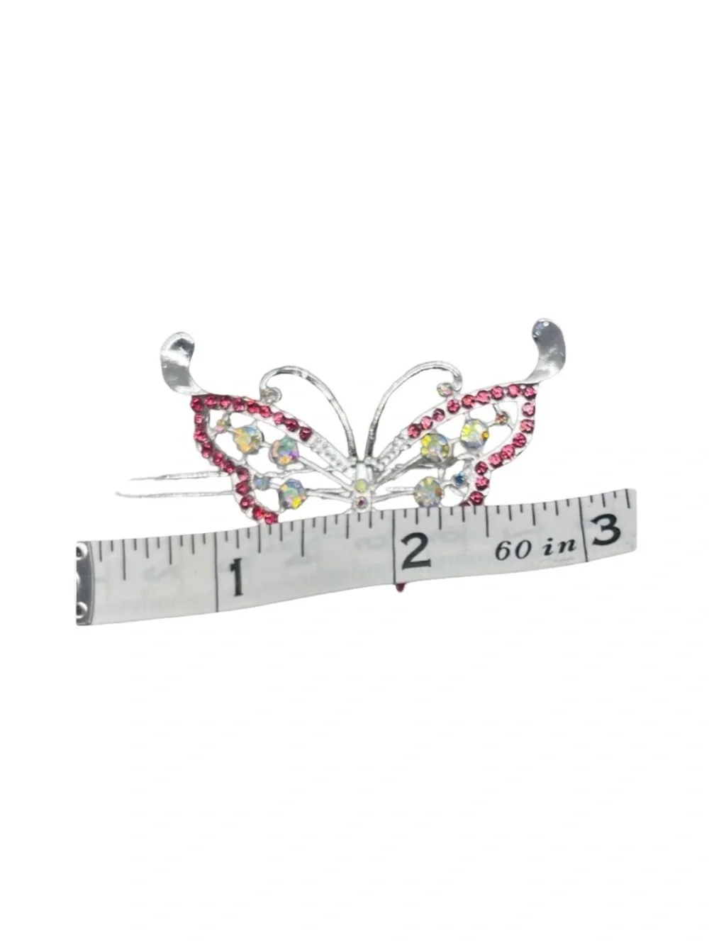 Silver and Pink  Crystal Rhinestones Butterfly Hair Clip 3.0”FINAL PRICE DROP